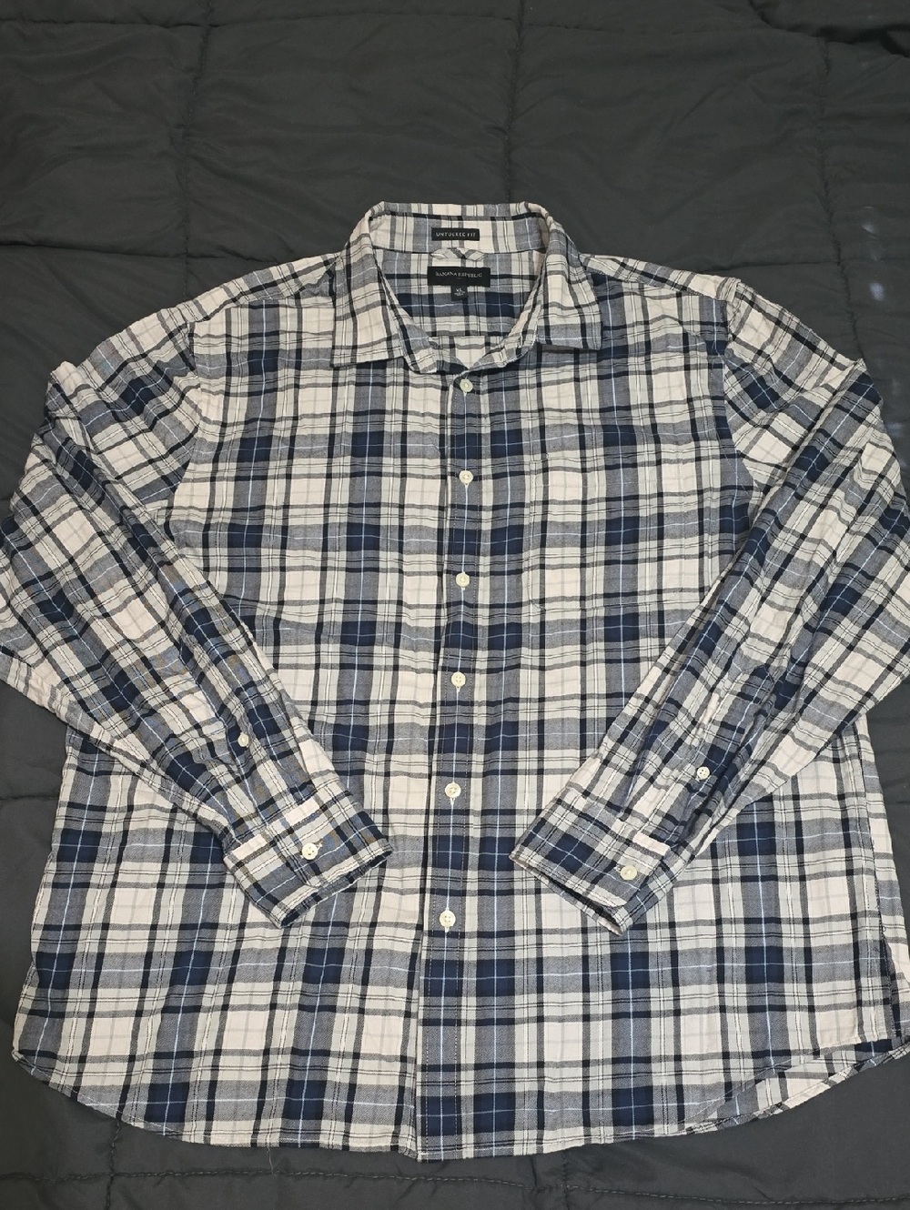 Banana Republic Mens Blue Plaid Untucked Fit Button Down Shirt XL Like New